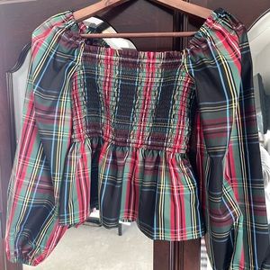 Jcrew Tartan Plaid Top. Off the shoulder. Size XS